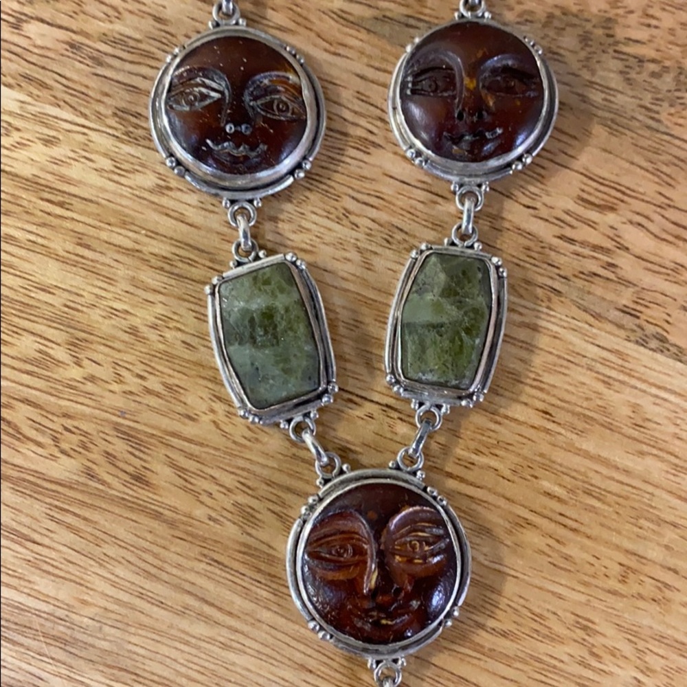 Sterling Carved Celestial Shell Stone Necklace - image 3